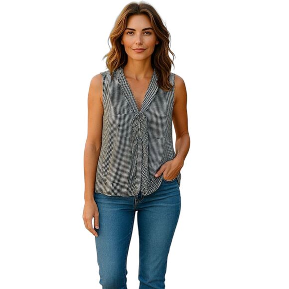 Banana Republic Small Black & White Sleeveless Blouse | Houndstooth Pattern - Picture 1 of 8